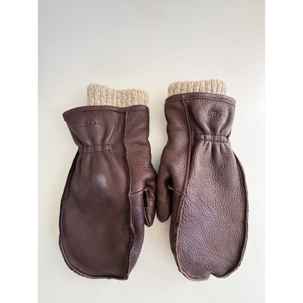 LL Bean Mens Deerskin Chopper Mittens Removable Wool Liner Brown XL 258851